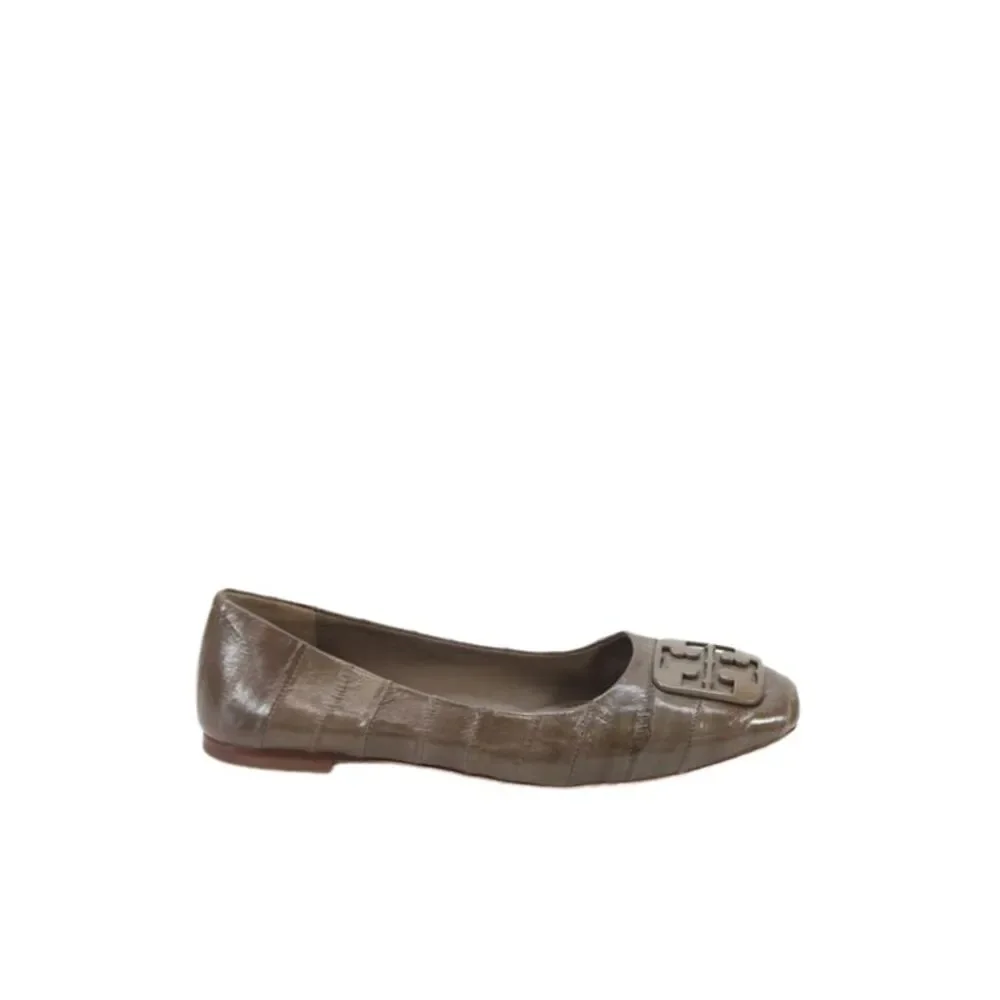 Tory Burch Womens Leather Logo Striped Slip On Flats Brown Size 6.5